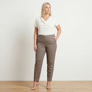 Max Studio Women's Herringbone Dress Pants Pull On Brown Slim Trouser 2X